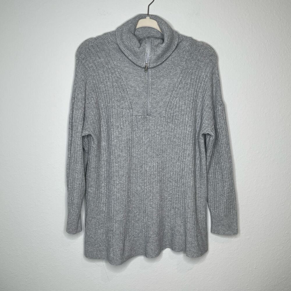 Jolie & Joy Maternity Ribbed Knit Funnel Neck 1/4 Zip Pullover Sweater Large